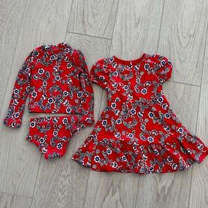 Janie and Jack Girls Size 4 Red Paisley Floral Rash Guard Set & Matching Dress